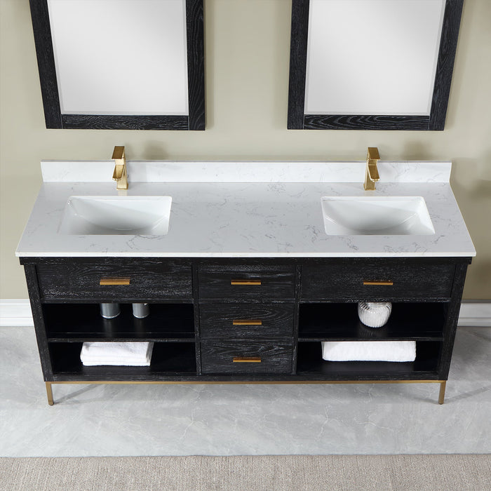 Altair Designs Kesia 72" Double Bathroom Vanity Set with Aosta White Composite Stone Countertop  - 545072-WH-AW-NM - Backyard Provider