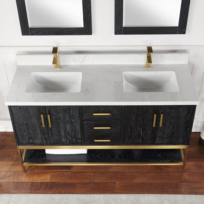 Altair Designs Wildy 60" Double Bathroom Vanity Set with Grain White Composite Stone Countertop - 546060-WO-GW-NM - Backyard Provider