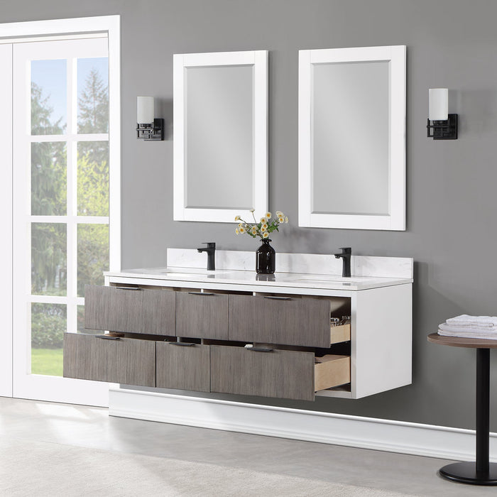 Altair Designs Dione 60" Double Bathroom Vanity Set with Aosta White Stone Countertop - 547060-WP-AW-NM - Backyard Provider