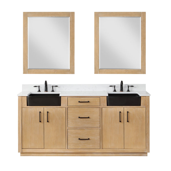 Altair Designs Novago 72" Double Bathroom Vanity Set with Composite Aosta White Stone Countertop and Farmhouse Sink - 550072-WP-AW-NM - Backyard Provider