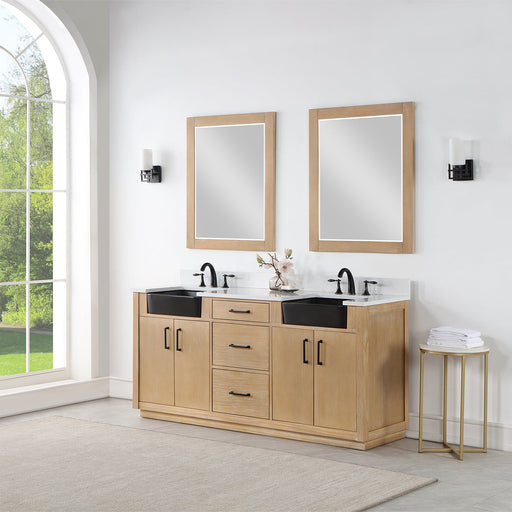 Altair Designs Novago 72" Double Bathroom Vanity Set with Composite Aosta White Stone Countertop and Farmhouse Sink - 550072-WP-AW-NM - Backyard Provider