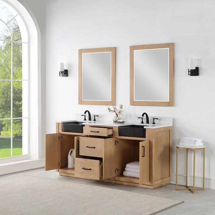 Altair Designs Novago 72" Double Bathroom Vanity Set with Composite Aosta White Stone Countertop and Farmhouse Sink - 550072-WP-AW-NM - Backyard Provider