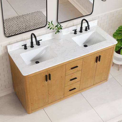 Altair Designs Perla 60" Double Bathroom Vanity with Grain White Composite Stone Countertop - 556060-NW-GW - Backyard Provider