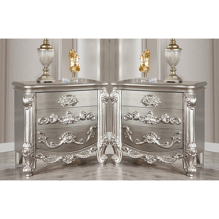 Homey Design Luxury Antique Silver Grey Nightstand Set 2Pcs Traditional - HD-N5800GR-2PC