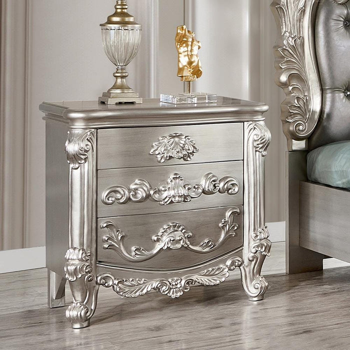Homey Design Luxury Antique Silver Grey Nightstand Set 2Pcs Traditional - HD-N5800GR-2PC
