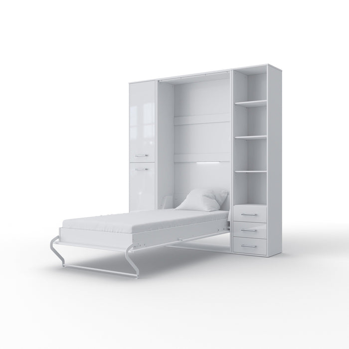 Maxima House Vertical Murphy Bed Invento, European Queen Size with mattress and 2 storage cabinets - IN160V-08/09W - Backyard Provider