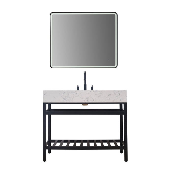 Altair Designs Merano 42" Single Stainless Steel Vanity Console with Aosta White Stone Countertop - 68042-AWAP-MB-NM - Backyard Provider