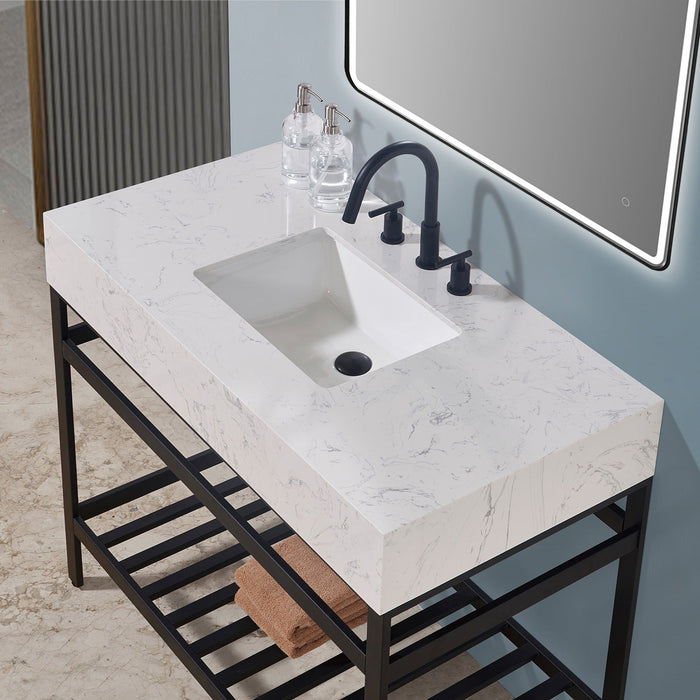 Altair Designs Merano 42" Single Stainless Steel Vanity Console with Aosta White Stone Countertop - 68042-AWAP-MB-NM - Backyard Provider