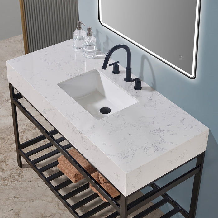 Altair Designs Merano 48" Single Stainless Steel Vanity Console with Aosta White Stone Countertop - 68048-AWAP-MB-NM - Backyard Provider
