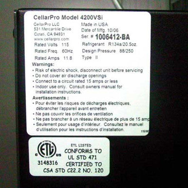 CellarPro CP 3200VSX Wine Cellar Cooling Unit - CP-VS-3200-VSX-ECX-110-1655