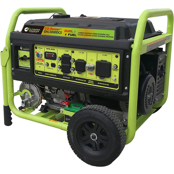 Green-Power America 13,000-Watt Portable Duel Fuel Generator with CO-Seizer CO Protection System - GN13000DCS