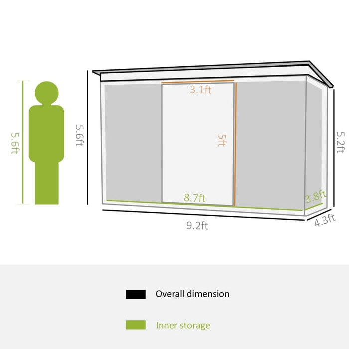 Outsunny 9' x 4.5' x 5.5' Outdoor Rust-Resistant Metal Garden Vented Storage Shed - 845-032CG