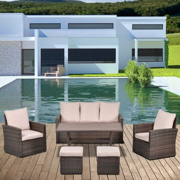 Outsunny 6 Piece Patio Dining Set All Weather Rattan Wicker Furniture Set - 861-040