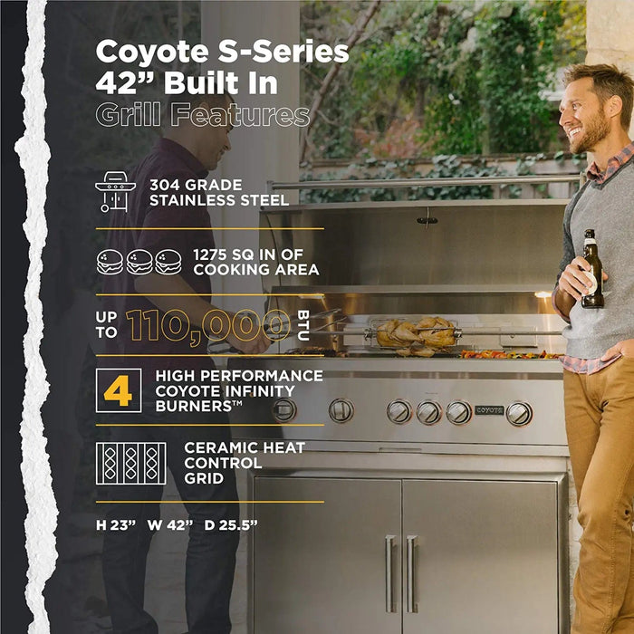 Coyote S-Series 42" Grill, LED Lights, Ceramics - C2SL42