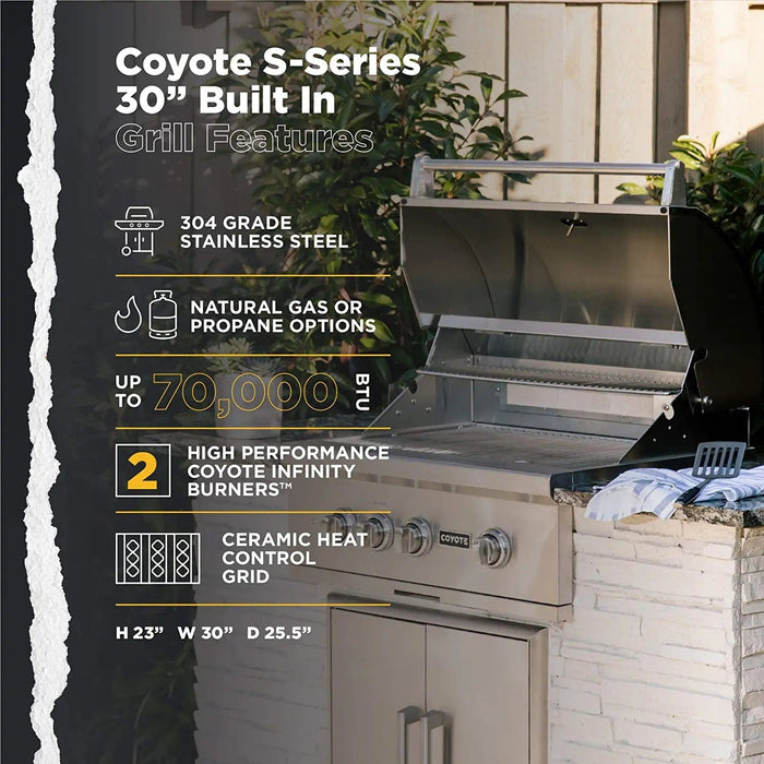 Coyote S-Series 30" Grill, LED Lights, Ceramics - C2SL30