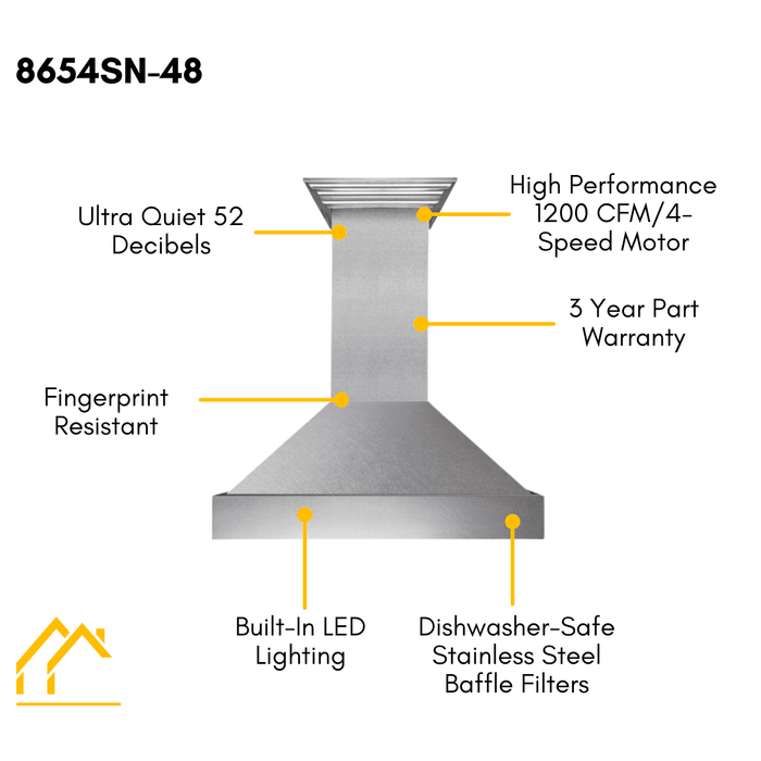 ZLINE 48 in. DuraSnow® Stainless Steel Range Hood with DuraSnow® Shell, 8654SN-48