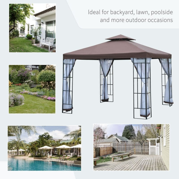 Outsunny 10'x10' Outdoor Gazebo, Double Tiered Canopy Tent - 01-0153