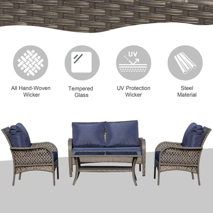 Outsunny 4-Piece Outdoor Wicker Sofa Set, Outdoor PE Rattan Conversation Furniture - 860-159BU