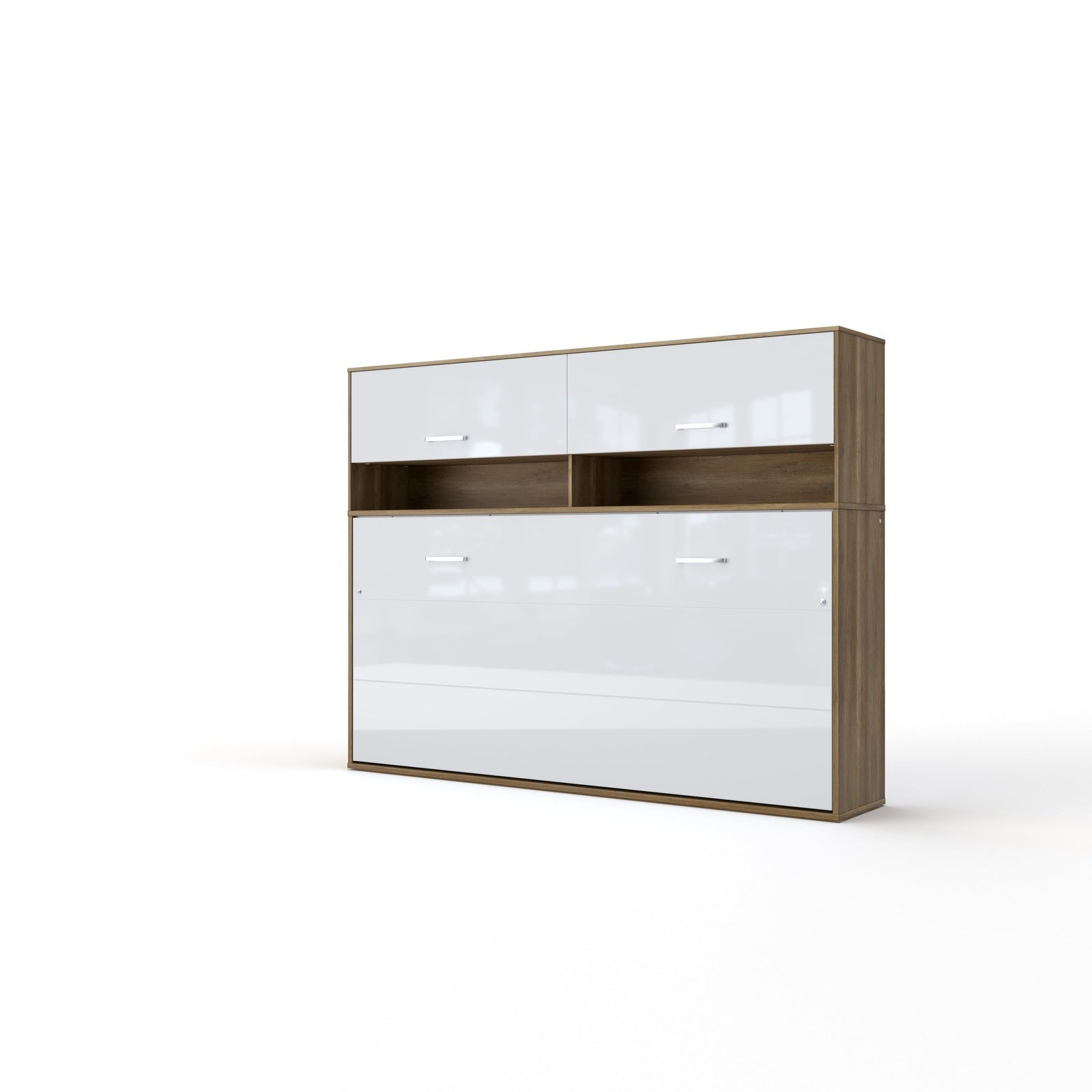 Maxima House Invento Horizontal Wall Bed, European Full Size with a cabinet on top - IN120H-11W - Backyard Provider