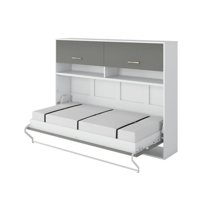 Maxima House Invento Horizontal Wall Bed, European Full Size with a cabinet on top - IN120H-11W - Backyard Provider