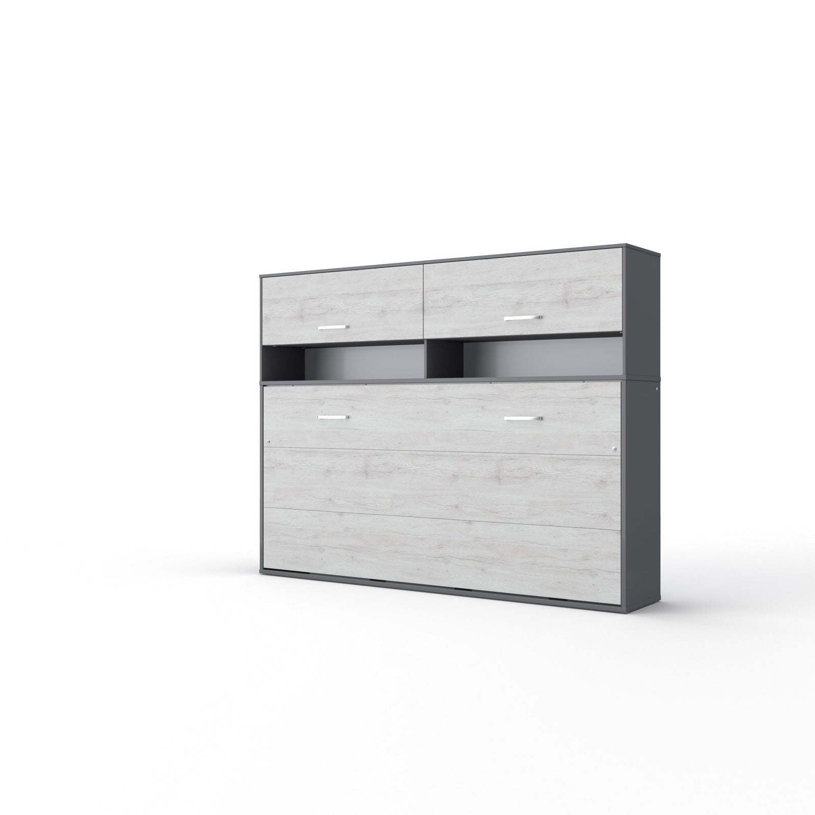 Maxima House Invento Horizontal Wall Bed, European Twin Size with a cabinet on top - IN90H-11W - Backyard Provider