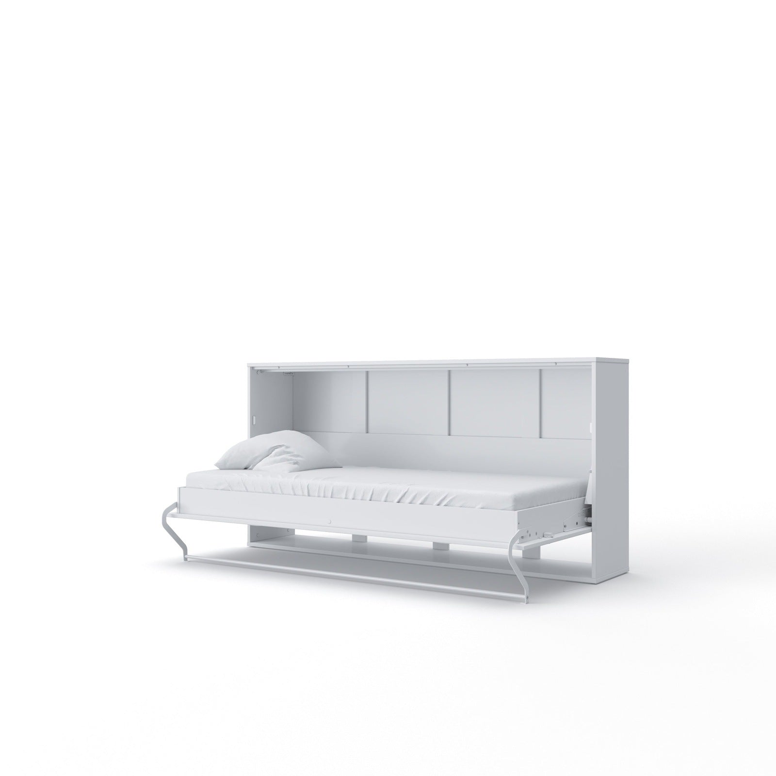 Maxima House Invento Horizontal Wall Bed, European Twin Size with a cabinet on top - IN90H-11W - Backyard Provider