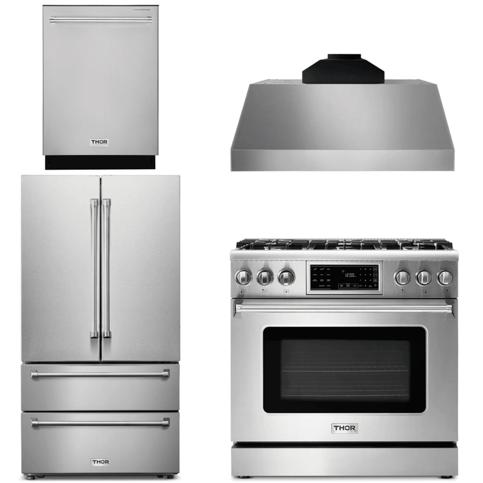 Thor Kitchen Appliance Package - 36 In. Propane Gas Range, Range Hood, Microwave Drawer, Refrigerator, Dishwasher, AP-TRG3601LP-C-2