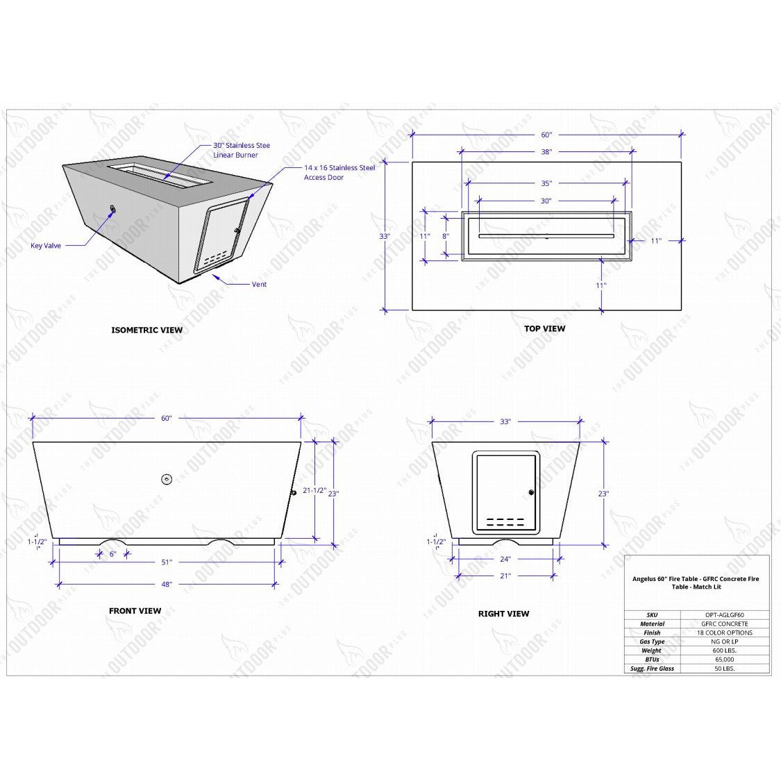 Angelus GFRC Fire Pit Specs Sheet