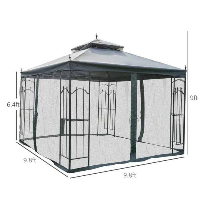 Outsunny 10' x 10' Steel Outdoor Patio Gazebo Canopy with Removable Mesh Curtains - 84C-028GY