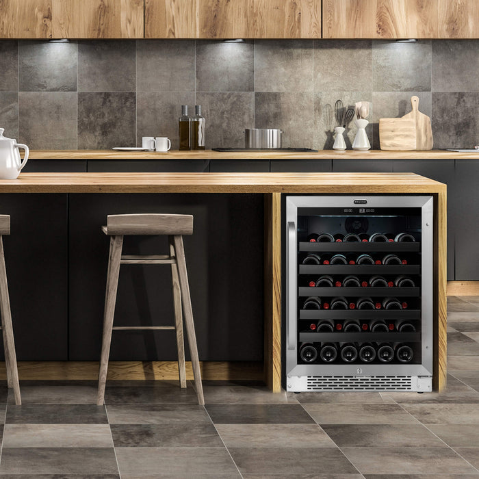 Whynter 24 inch Built-In 46 Bottle Undercounter Stainless Steel Wine Refrigerator with Reversible Door, Digital Control, Lock and Carbon Filter BWR-408SB