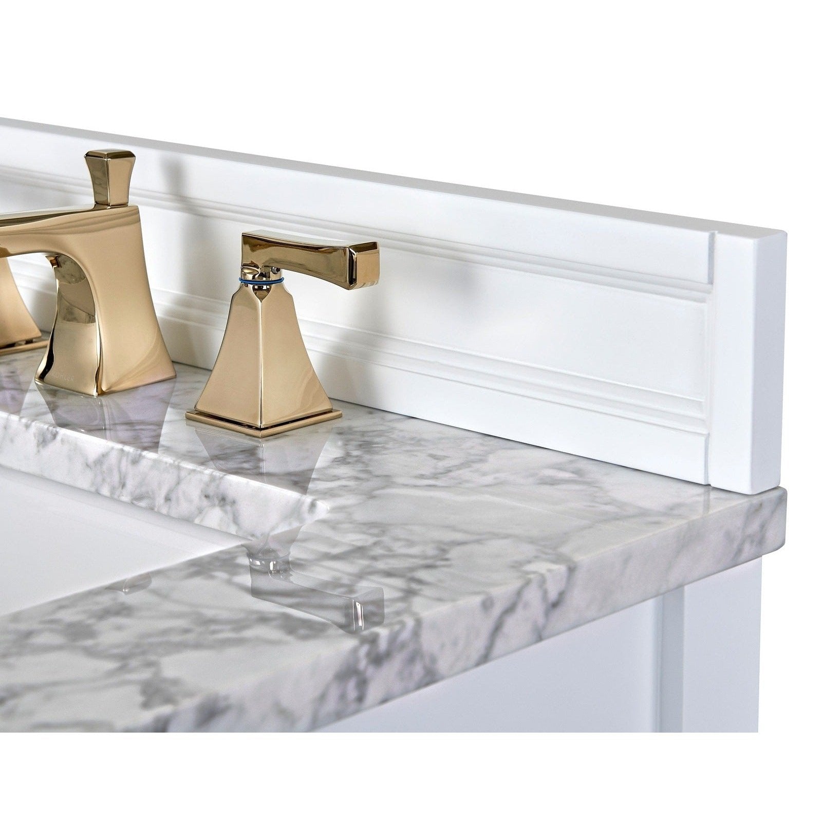 Ancerre Adeline Bathroom Vanity with Farmhouse Sink and Carrara White Marble Top Cabinet Set - VTS-ADELINE-36-W-CW-GD - Backyard Provider