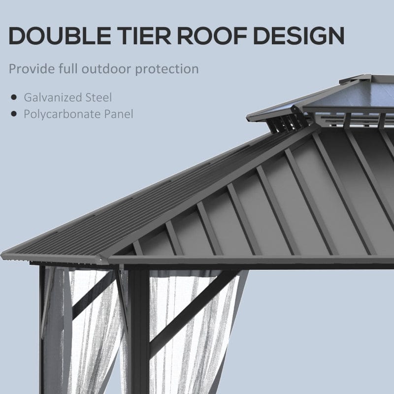 Outsunny 12'L x 9.8'W Steel Hardtop Patio Canopy - 84C-163BK