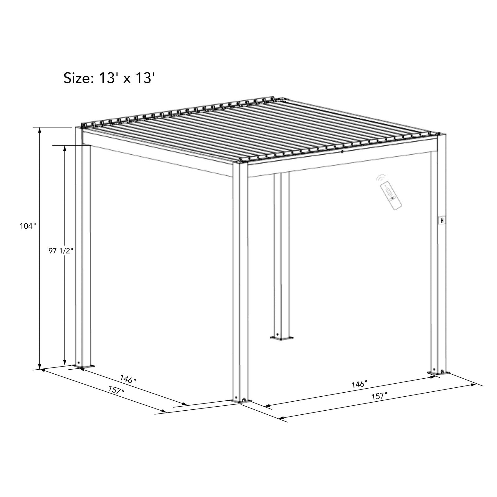 Bon Pergola 13' x 13' Freestanding Louvered Villa Pergola - VP-4425-WH