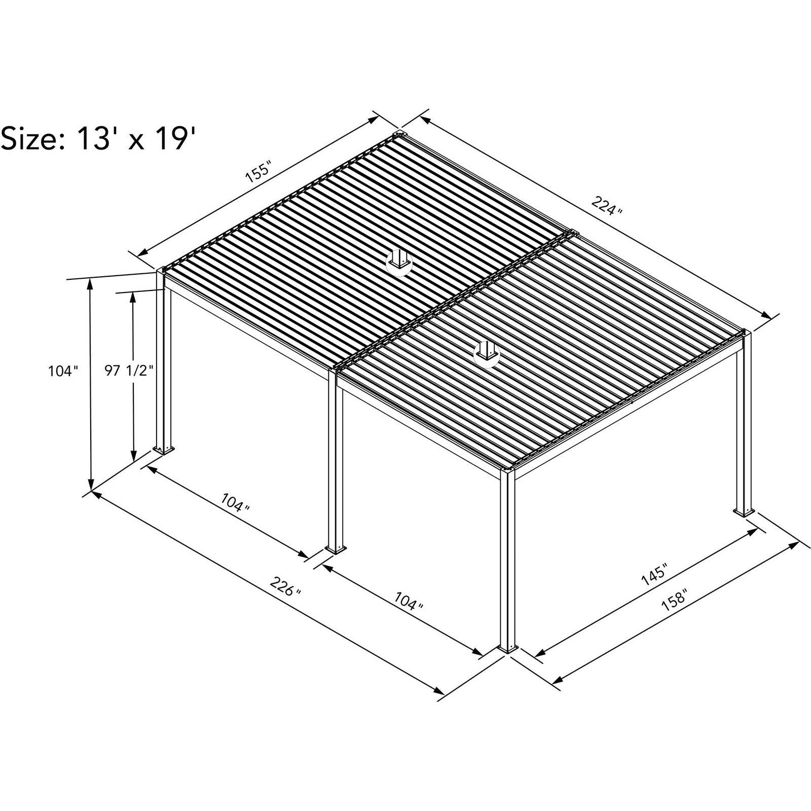 Bon Pergola 13' x 19' Wall Mount Louvered Villa Pergola