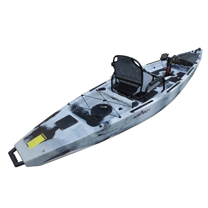 Born Salty Breakwater 12 Kayak - Snow Camo - Pedal Drive Package - Backyard Provider