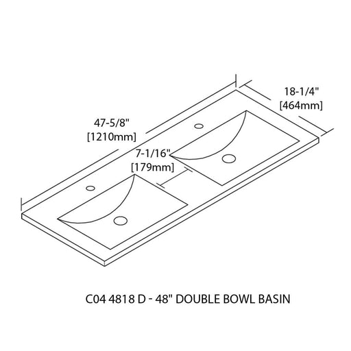 Blossom Ceramic Basin 48″ X 18″ Top-Mount Rectangular Double Three holes – 8” Spread – C04 4818 DTH - Backyard Provider