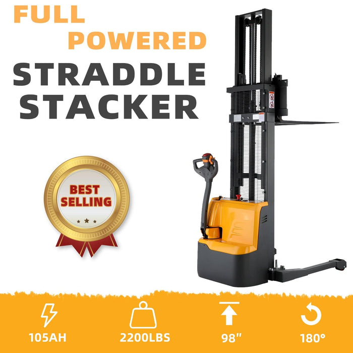 Apollolift Powered Forklift Full Electric Walkie Stacker 2640lbs Cap. Straddle Legs. 118" lifting A-3042 - Backyard Provider
