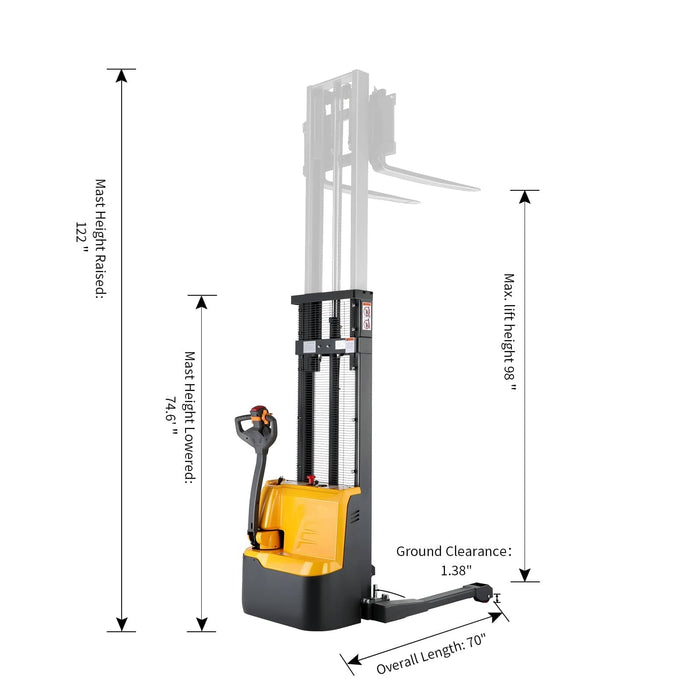 Apollolift Powered Forklift Full Electric Walkie Stacker 2640lbs Cap. Straddle Legs.98" lifting A-3038 - Backyard Provider
