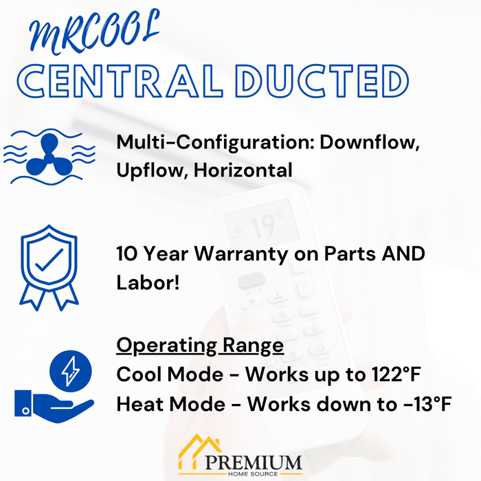 MRCOOL 18K BTU 22 SEER Ducted Air Handler and Condenser, 25 ft. Pre-Charged Line Set - CENTRAL-18-HP-230-25