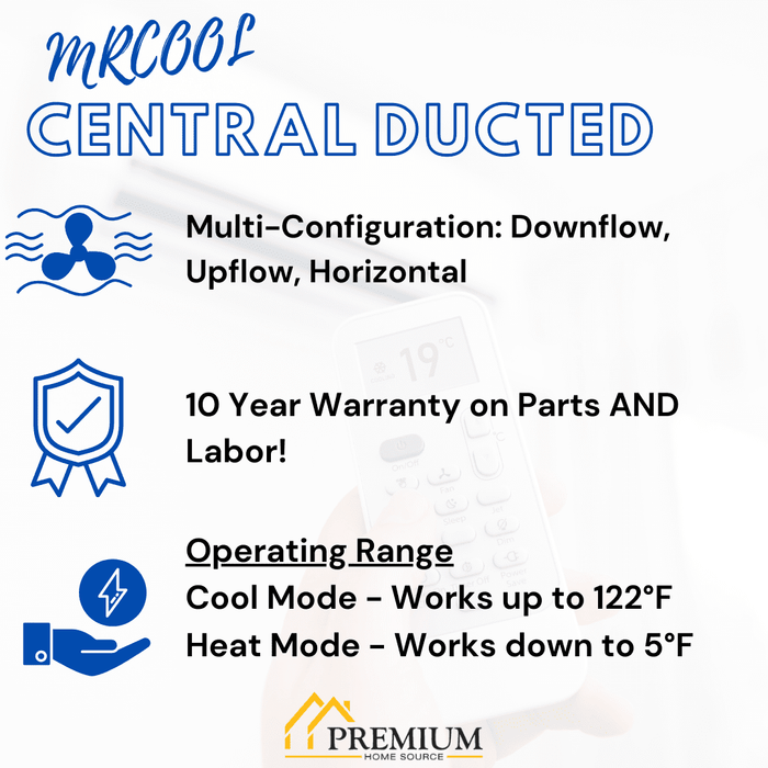 MRCOOL 36K BTU 18 SEER Ducted Air Handler and Condenser, CENTRAL-36-HP-230-00