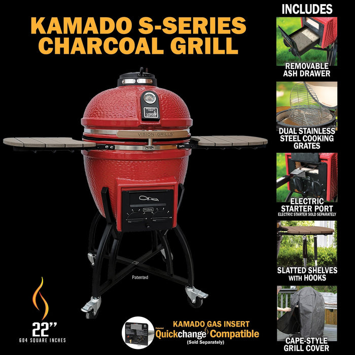 Vision Grills Professional | S-Series Ceramic Kamado Grill | Charcoal Gas Compatible - S-Series - Black