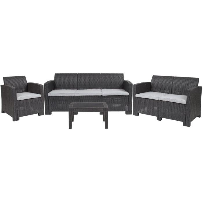Flash Furniture 4 Piece Outdoor Faux Rattan - DAD-SF-123T