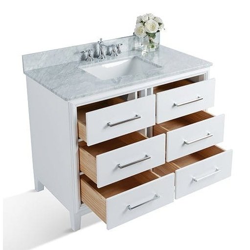Ancerre Ellie Bathroom Vanity with Sink and Carrara White Marble Top Cabinet Set - VTS-ELLIE-42-W-CW - Backyard Provider