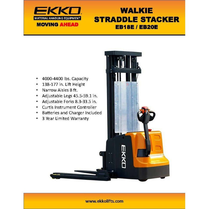 EKKO Full Powered Straddle Stacker 138/177" Height - EB18E