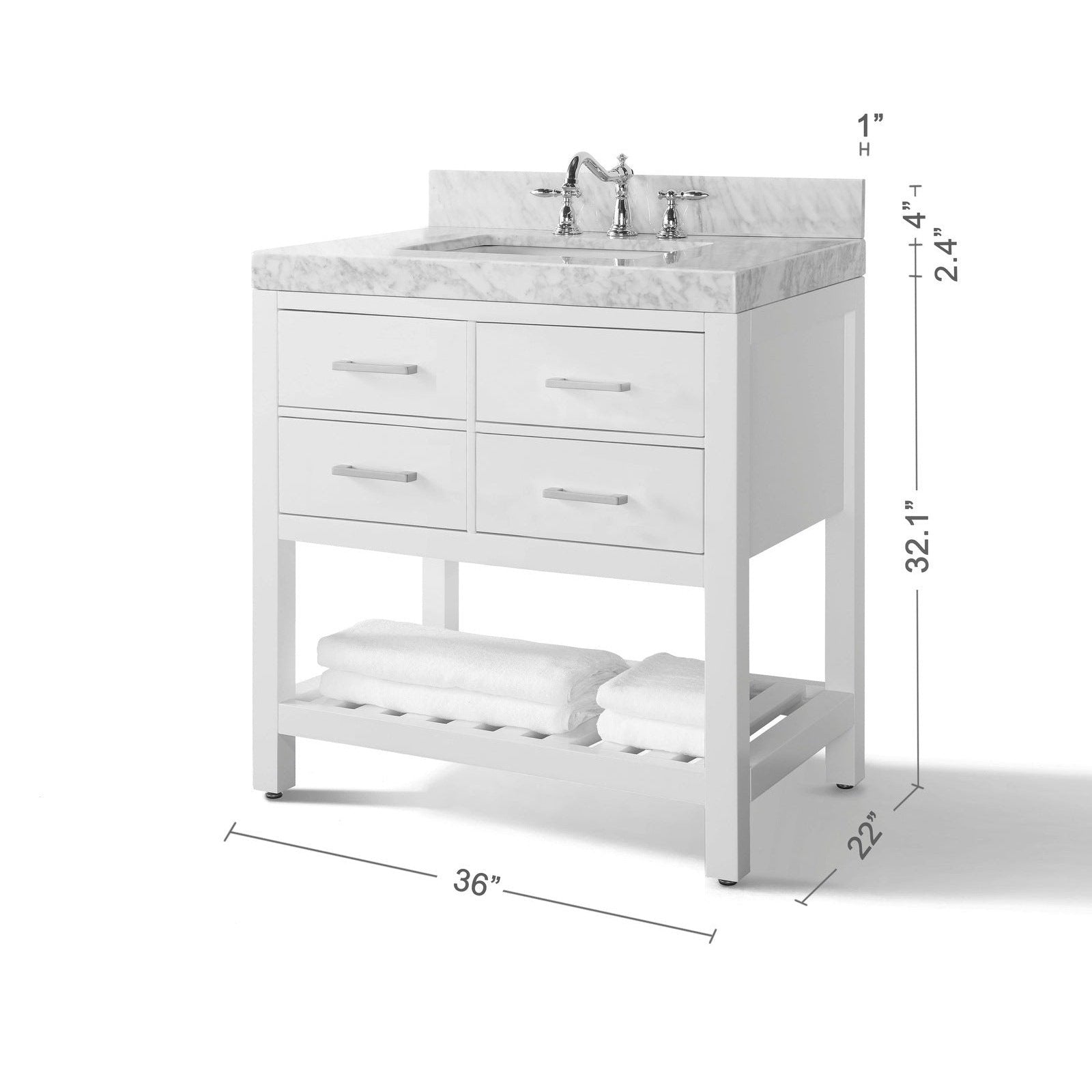 Ancerre Elizabeth Bathroom Vanity with Sink and Carrara White Marble Top Cabinet Set - VTS-ELIZABETH-36-W-CW - Backyard Provider