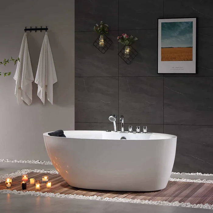 Empava 59" Freestanding Oval Whirlpool Bathtub with Faucet, EMPV-59AIS12