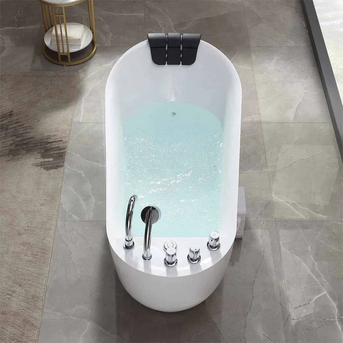 Empava 67" Freestanding Oval Whirlpool Acrylic Bathtub with Faucet, EMPV-67AIS05