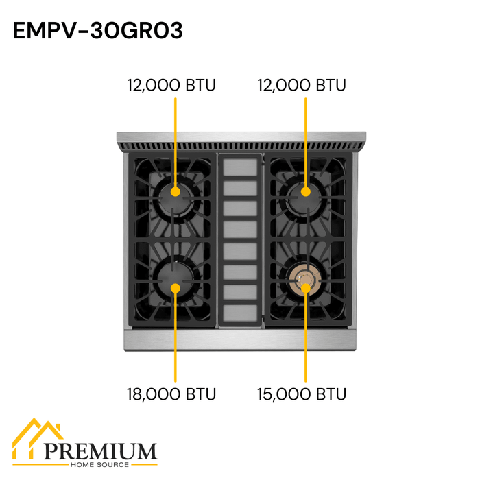 Empava 30" Slide-In Single Oven Natural Gas Range with 4 Burners - 4.2 cu. ft., EMPV-30GR03