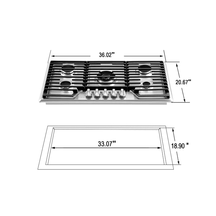 Empava 36" Stainless Steel Built-In Cooktop with 5 Gas Burners, EMPV-36GC36
