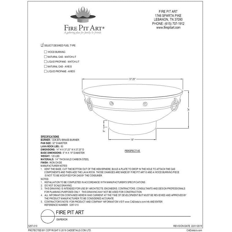 Fire Pit Art - Emperor Fire Pit Computer aided design , Specification